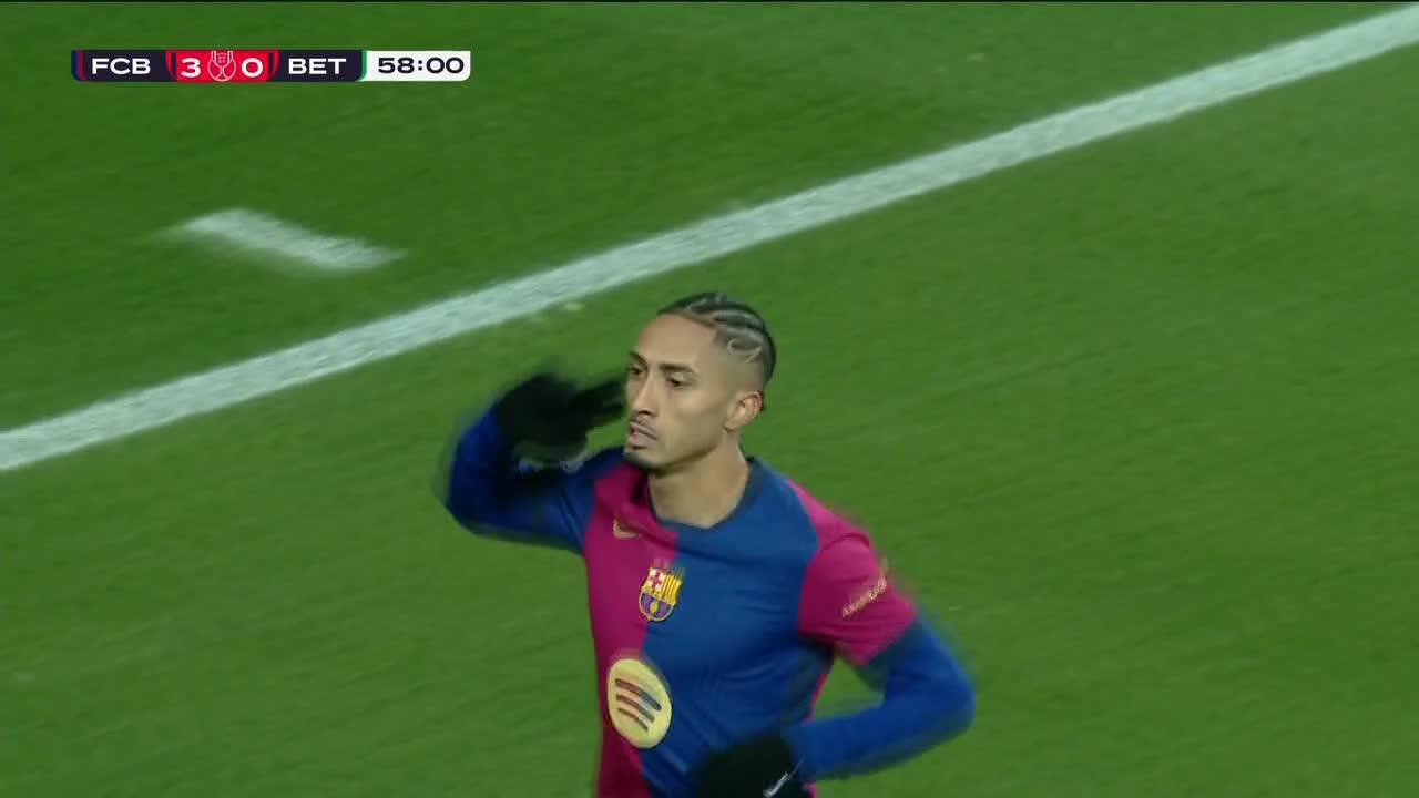 WATCH: Raphinha strikes as Barcelona score third against Real Betis