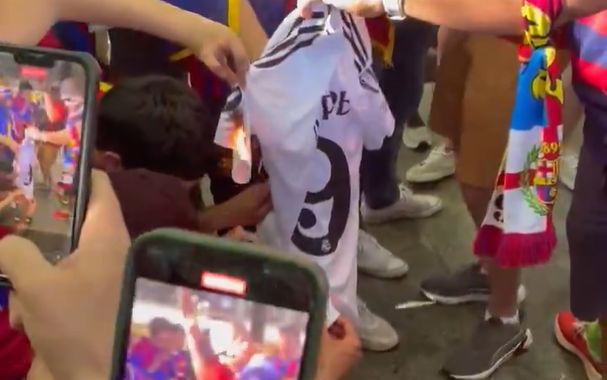 Kylian Mbappe Jersey Set On Fire Prior to Copa del Rey final