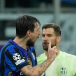 Barcelona's Inigo Martinez reacts to spitting incident with Francesco Acerbi