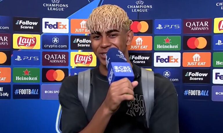 Lamine Yamal tries English in interview and makes Thierry Henry promise